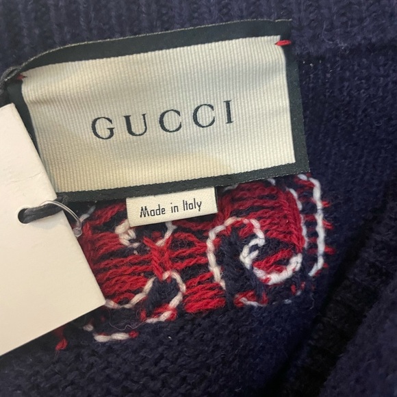 Gucci Cable Knit Wool Cashmere V-neck Sweater Sz M - Picture 5 of 8